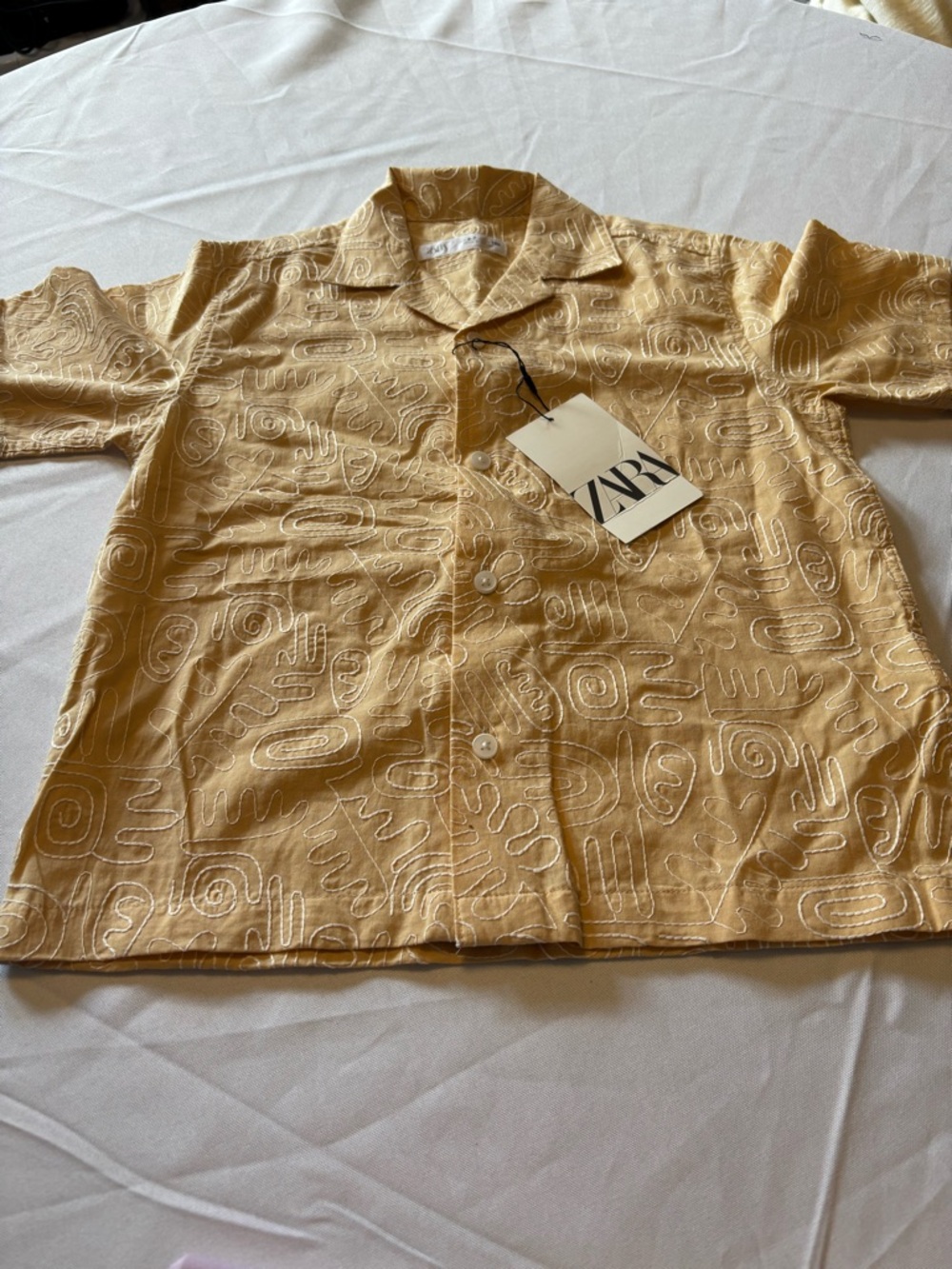 Zara Embroidered Mustard Button-Up Shirt 6-7 year old